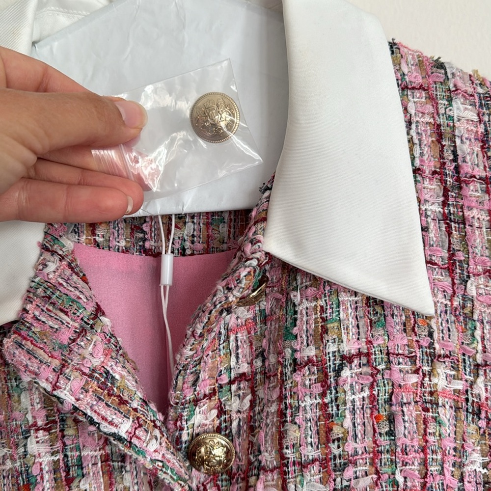 Endless Rose Pink Multi Tweed Collared Short Sleeve Dress - Picture 7 of 9